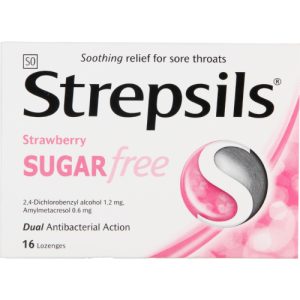 STREPSILS LOZENGES STRAWBERRY SUGAR FREE 16